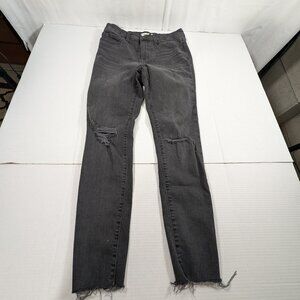 Madewell Black Denim Women's 29 9"Mid-Rise Skinny Distressed Hem and Knees